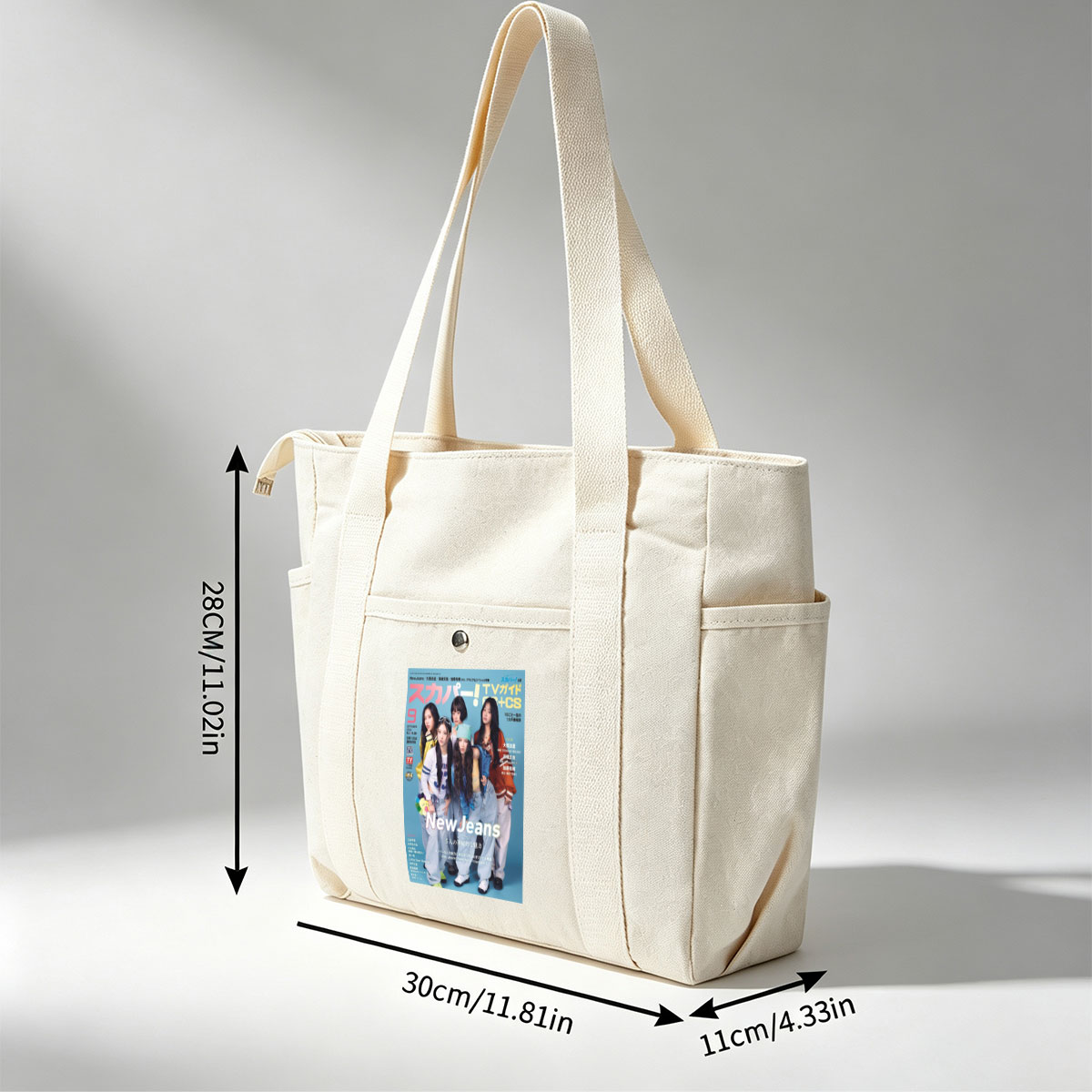 NewJeans on TV Guide Cover Featuring Five Members in Casual Outfits with Blue Background - Multi-pocket bags