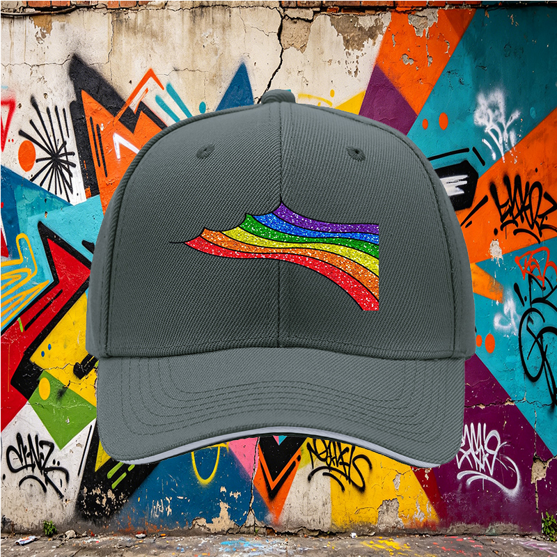 Unisex Classic Sandwich Hat with Glitter Rainbow Print Design | Lightweight Sun Protection Cap for Outdoor Activities, Beach, Travel, and Pride Events | Suitable for Adults Seeking Stylish and Comfortable Headwear
