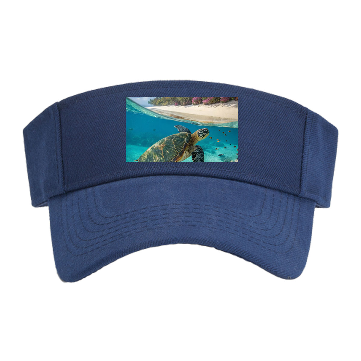 Sea Turtle Swims Near Coral Reef and Tropical Beach -  Visor cap