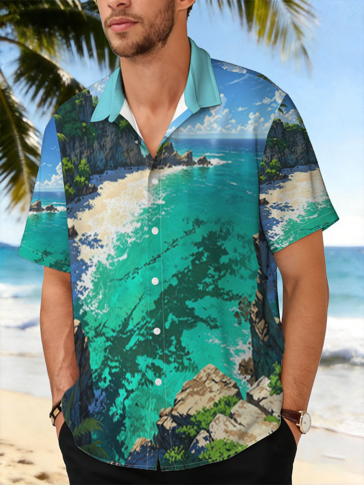 Tropical Bay with Crystal Clear Waters and Lush Cliffs -  Shirt