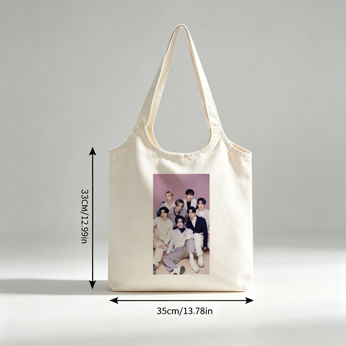 ENHYPEN Group Photo in Stylish Outfits Against Soft Pink Background - Canvas shoulder bags/