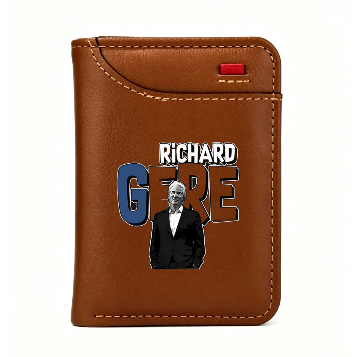 Richard Gere in a stylish suit, bold text backdrop - Vertical Style Wallet