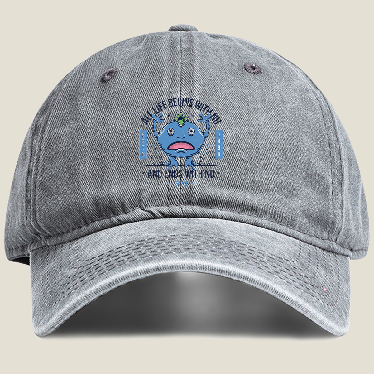 Nu the Blue Creature: All Life Begins and Ends with Nu - Washed Denim - Baseball Cap