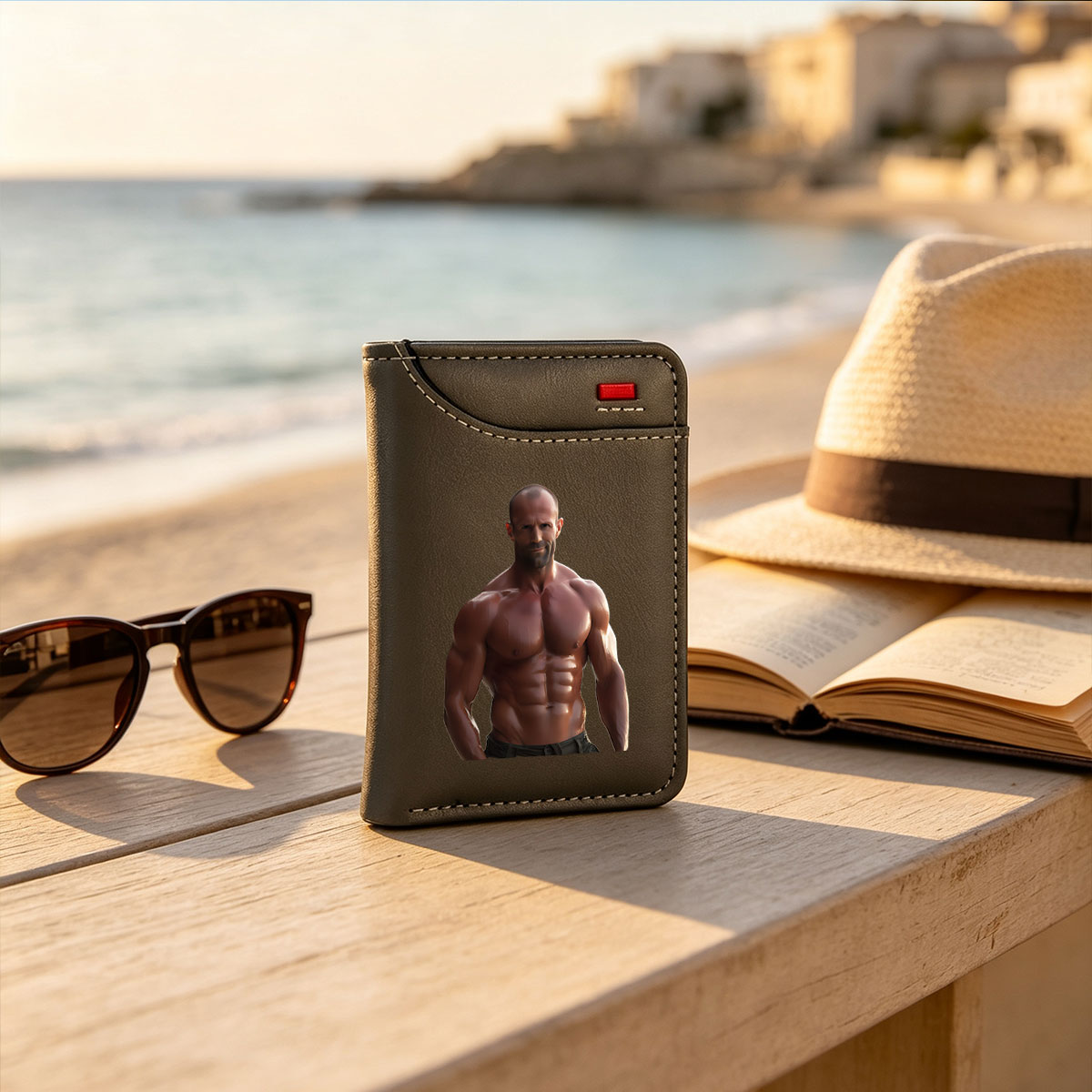 Jason Statham, Muscular Actor, Shirtless Portrait - Vertical Style Wallet