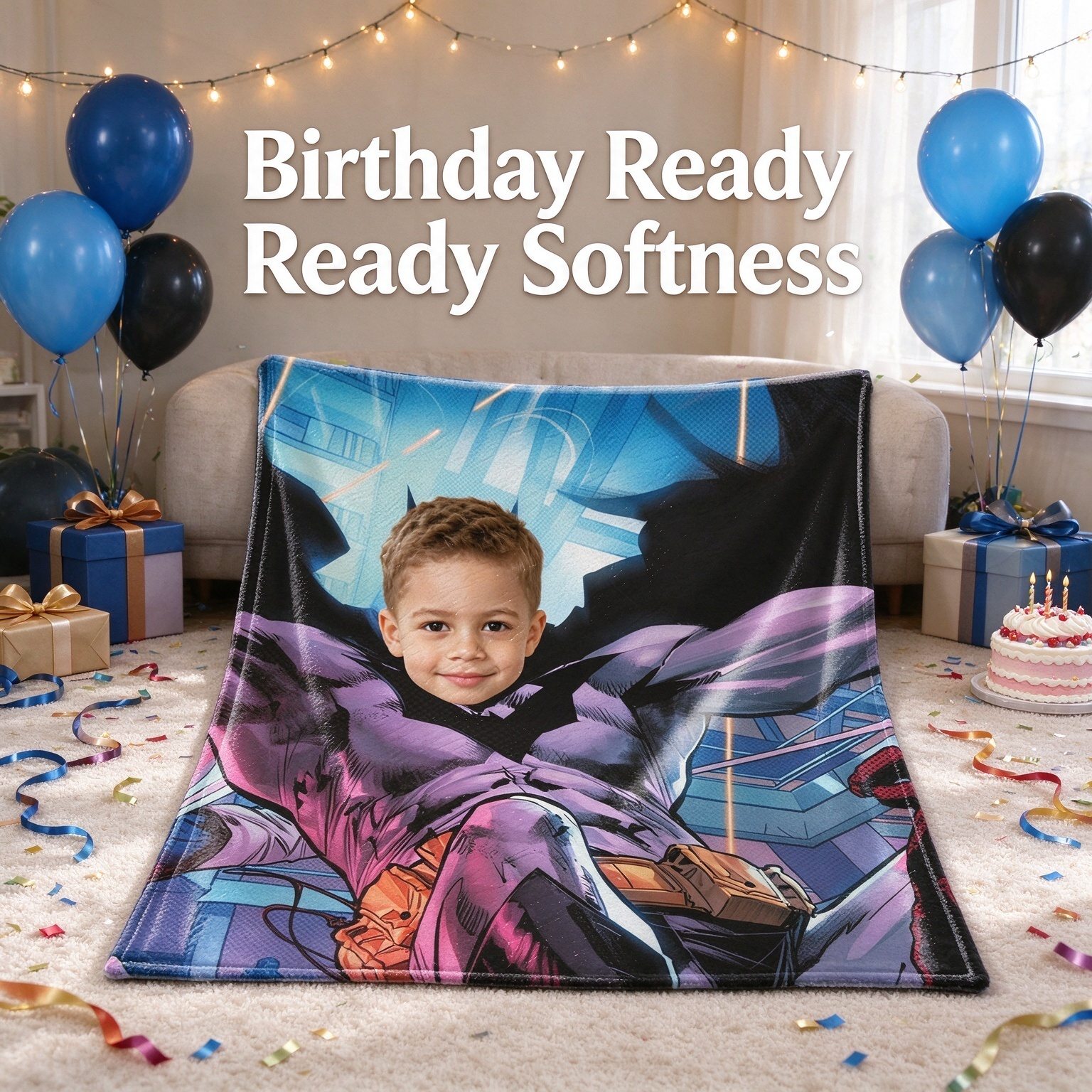 Custom Superhero Face Blanket, Personalized Photo Comic Throw, Ultra Soft Flannel Bed Couch Fleece Blanket Gift