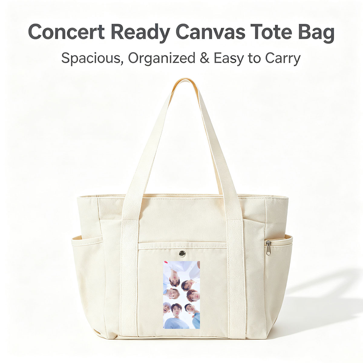 NCT Dream Members in a Circular Formation Wearing Light Blue Outfits Against a Bright Sky Background - Multi-pocket bags