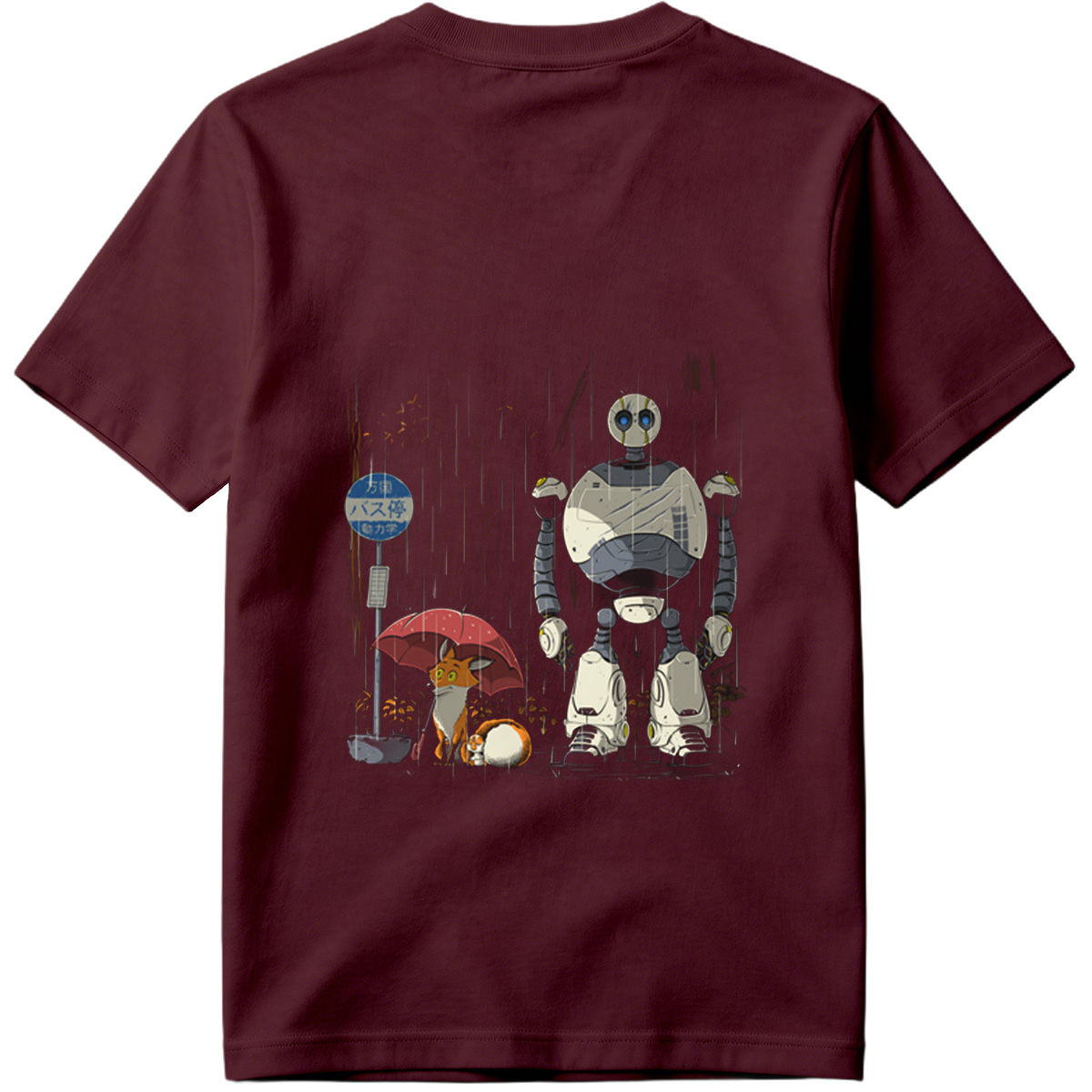 Fox and Robot Wait in the Rain - Tee
