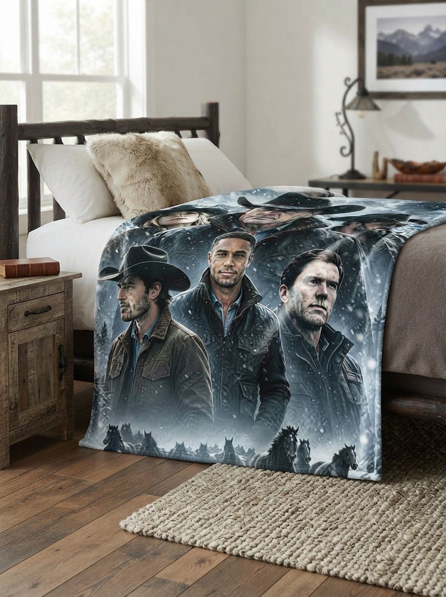 Custom Photo Face Western Cowboy Flannel Fleece Blanket Ultra Soft Lightweight Personalized Keepsake Throw Blanket for