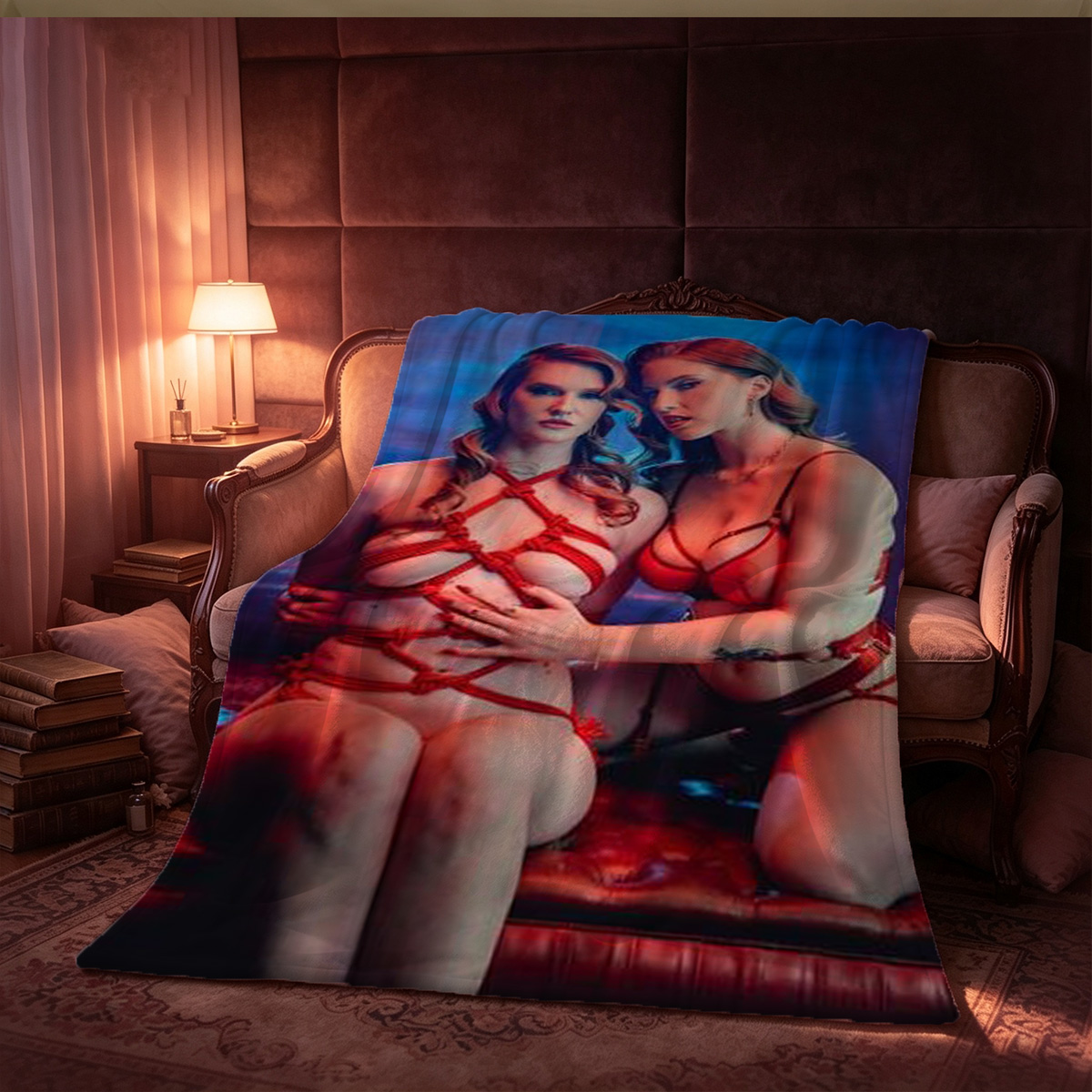 Japanese Beauty in Sheer Black Lace Bodysuit - Blanket