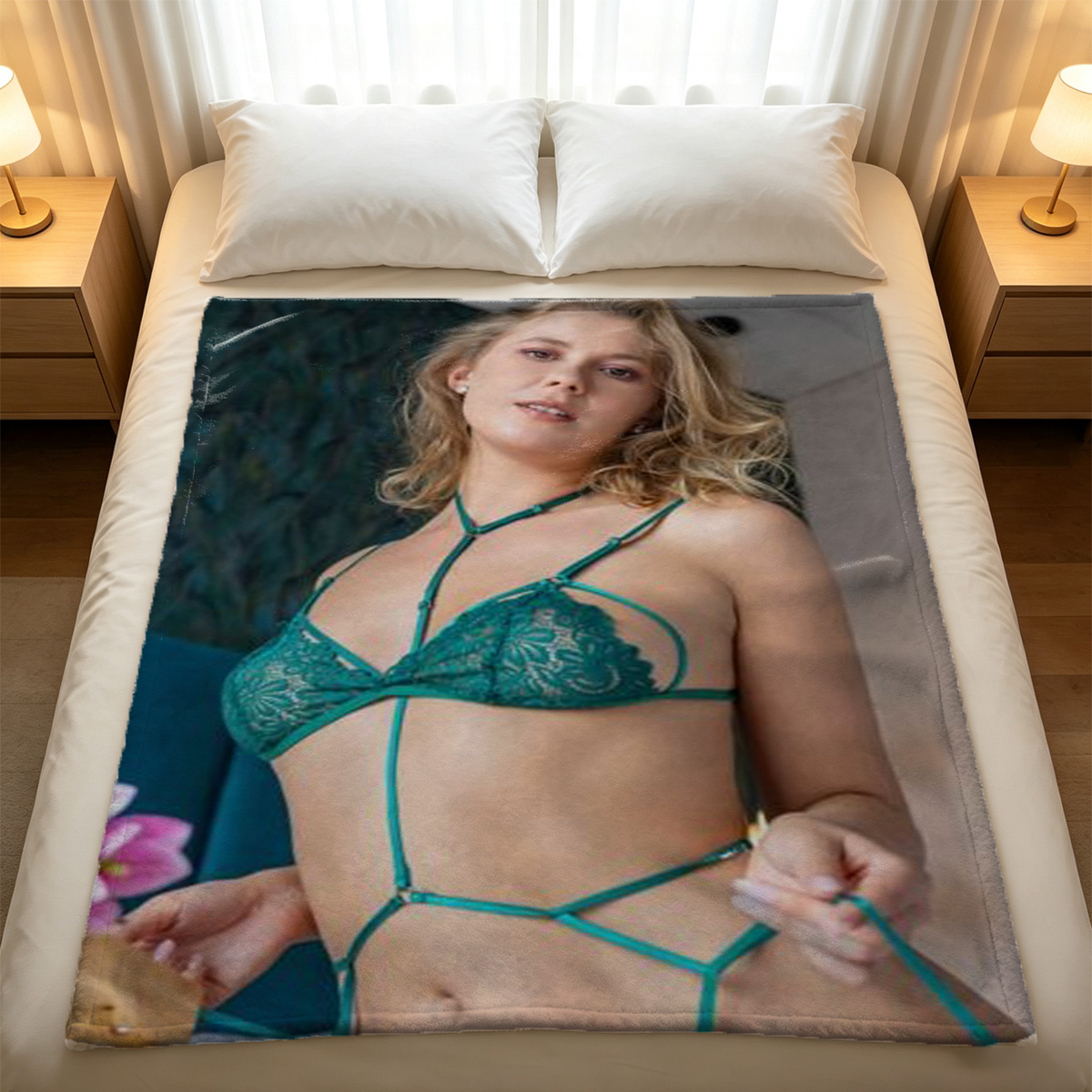 Nude Woman in Towel on Bed Covering Breasts - Blanket