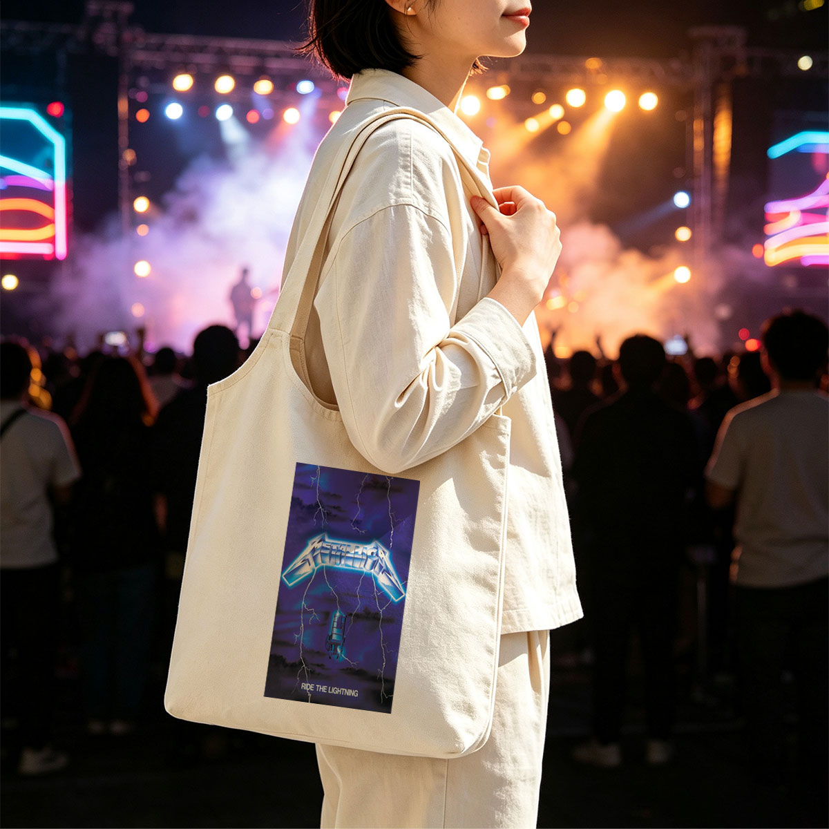 Metallica Electric Chair Lightning Storm Ride the Lightning Album Cover - Canvas shoulder bags/