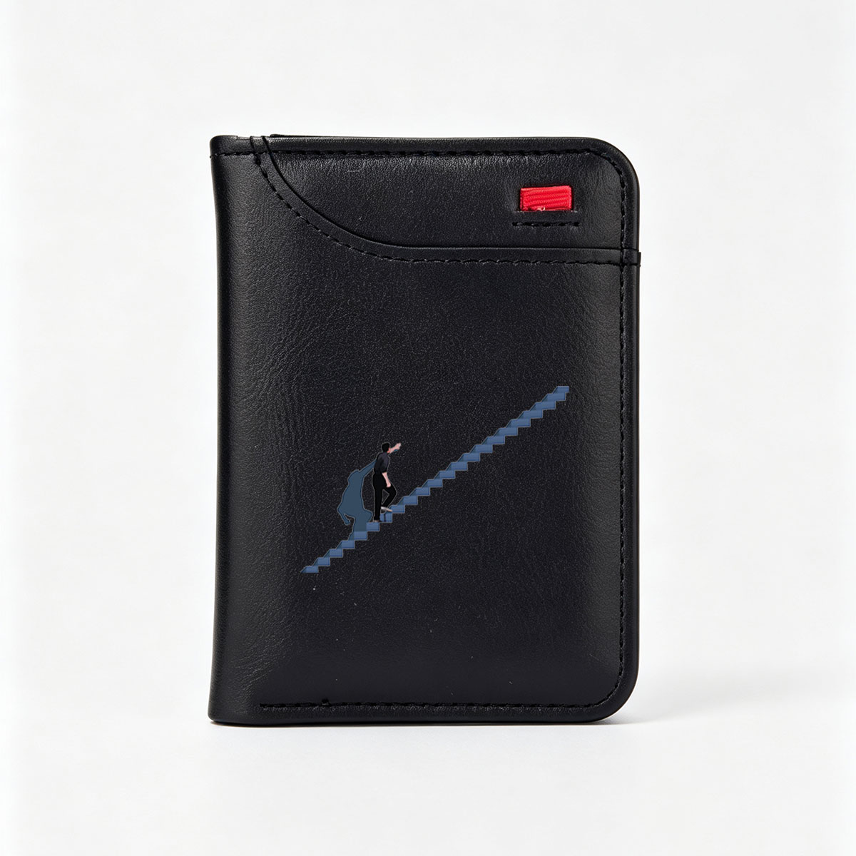Man Ascending Staircase in Dark Setting - Vertical Style Wallet