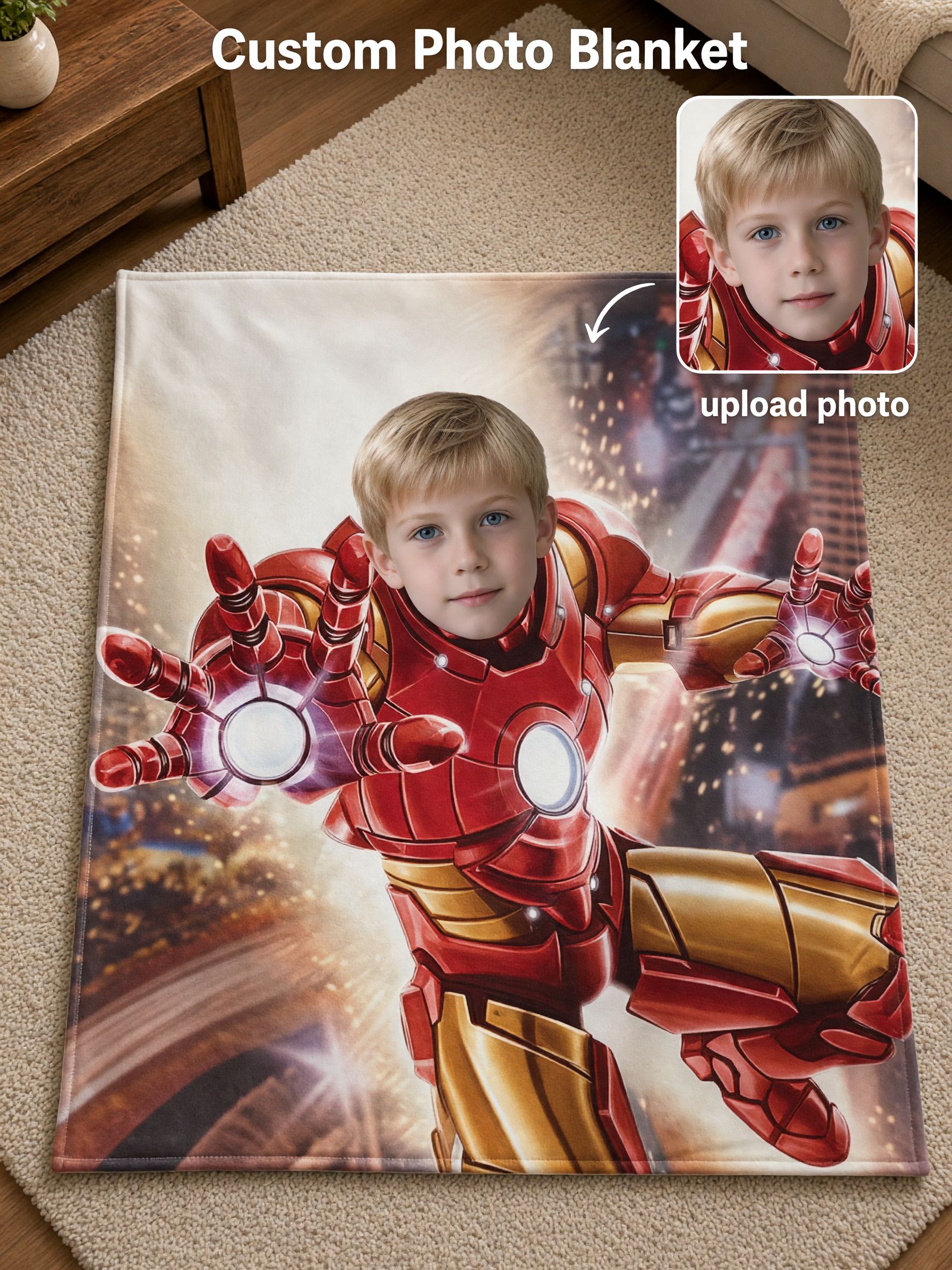 Custom Face Superhero Flannel Blanket, Personalized Photo Plush Throw for Kids and Adults, Ideal Cozy Keepsake Gift