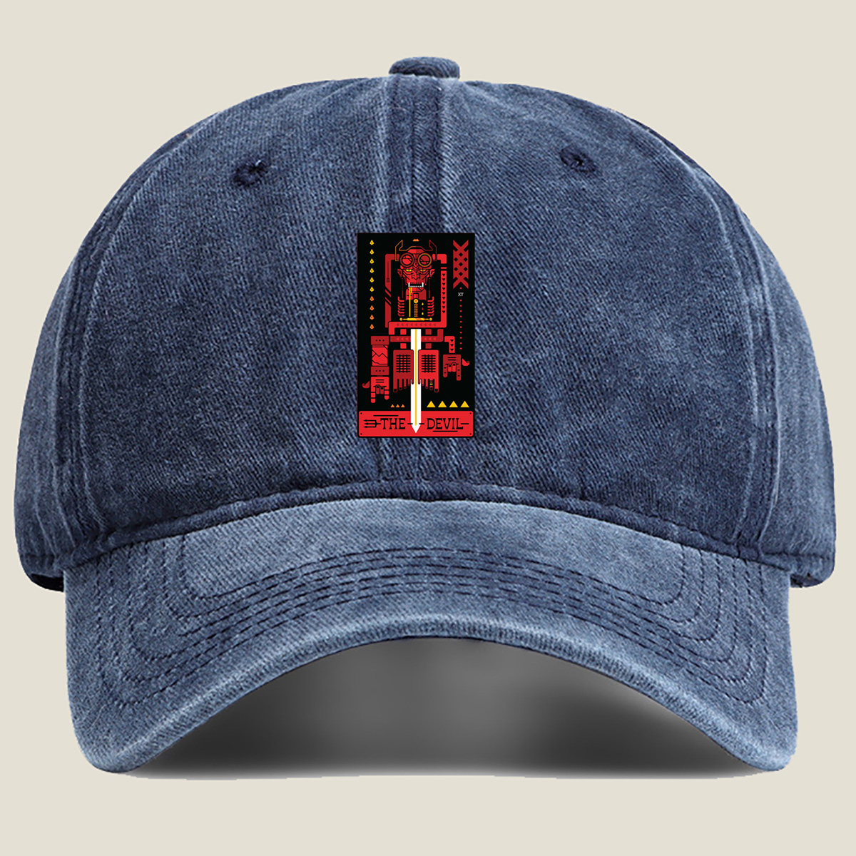 The Devil - Cybernetic Tarot Card - Washed Denim - Baseball Cap
