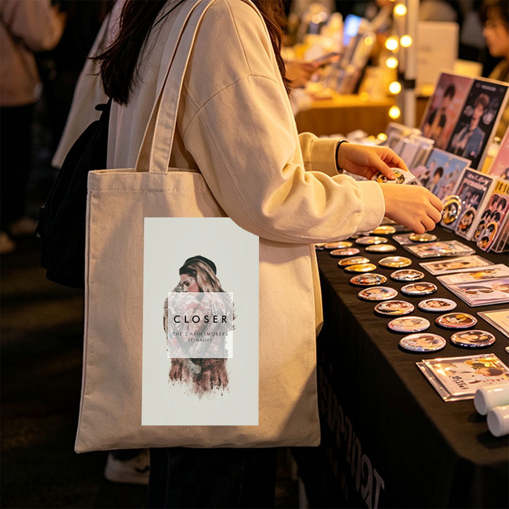 The Chainsmokers and Halsey in a Romantic Scene with Floral Artistic Design for Closer Music Cover - Canvas tote bags