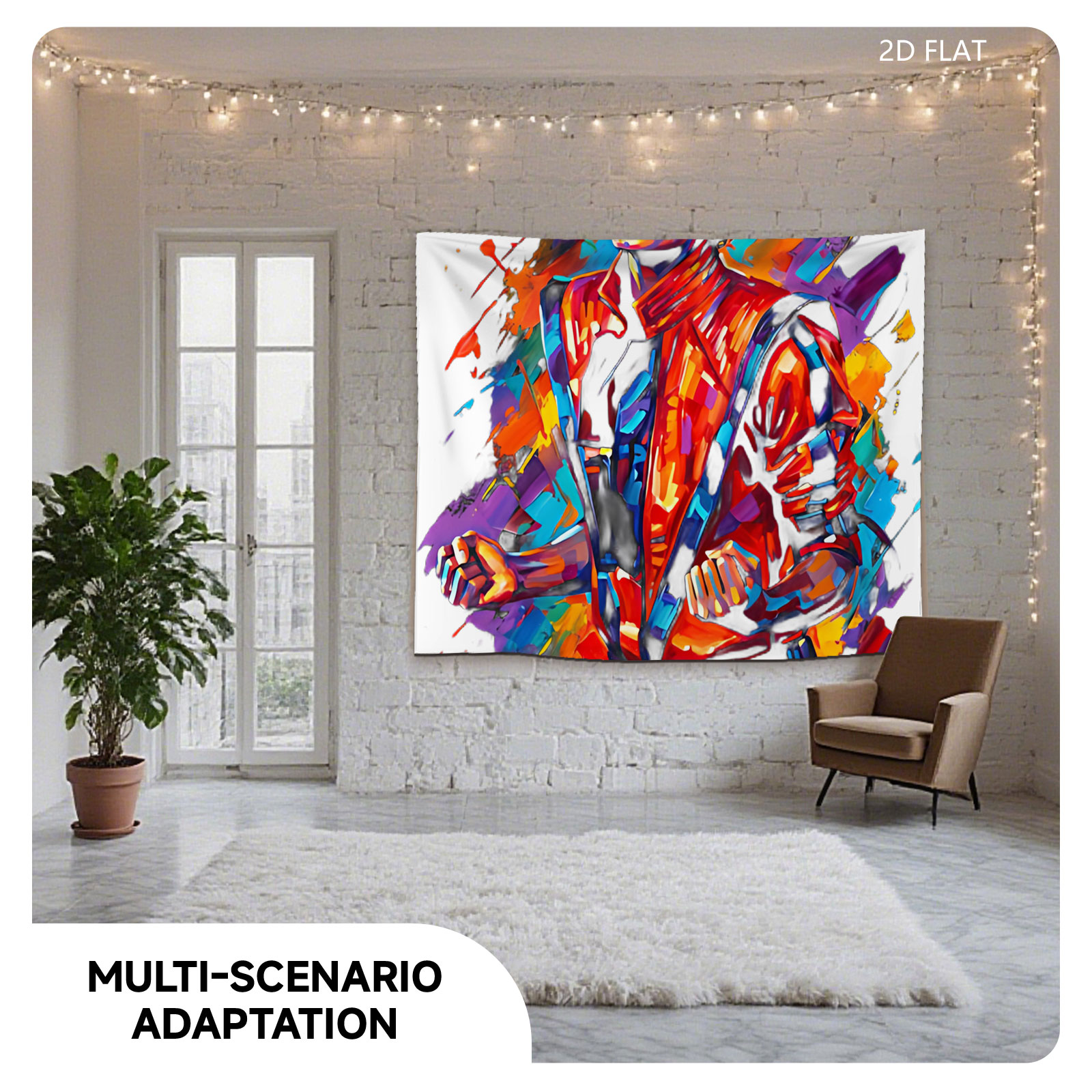 Michael Jackson in vibrant, dynamic art style, wearing iconic red jacket, set against colorful abstract background. - Tapestry