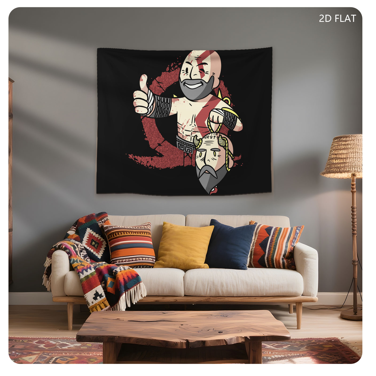 Kratos and Ares in Chibi Style, Mythological Warriors with Bold Expressions - Tapestry