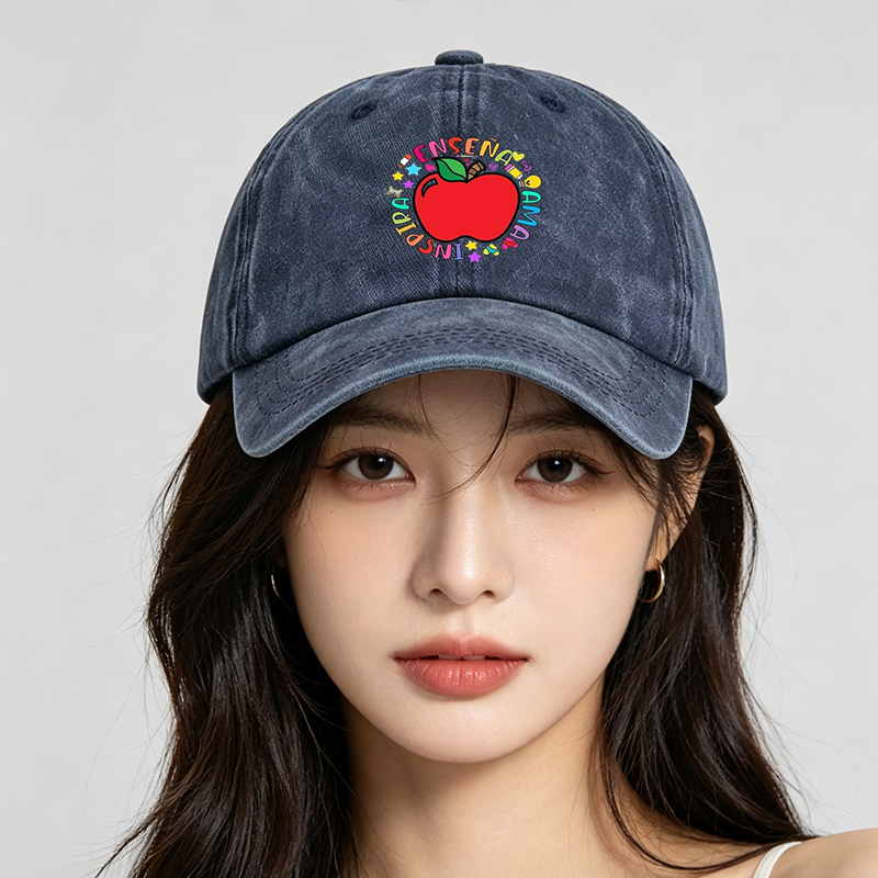 Men's Printed Washed Cap with Colorful Apple & 