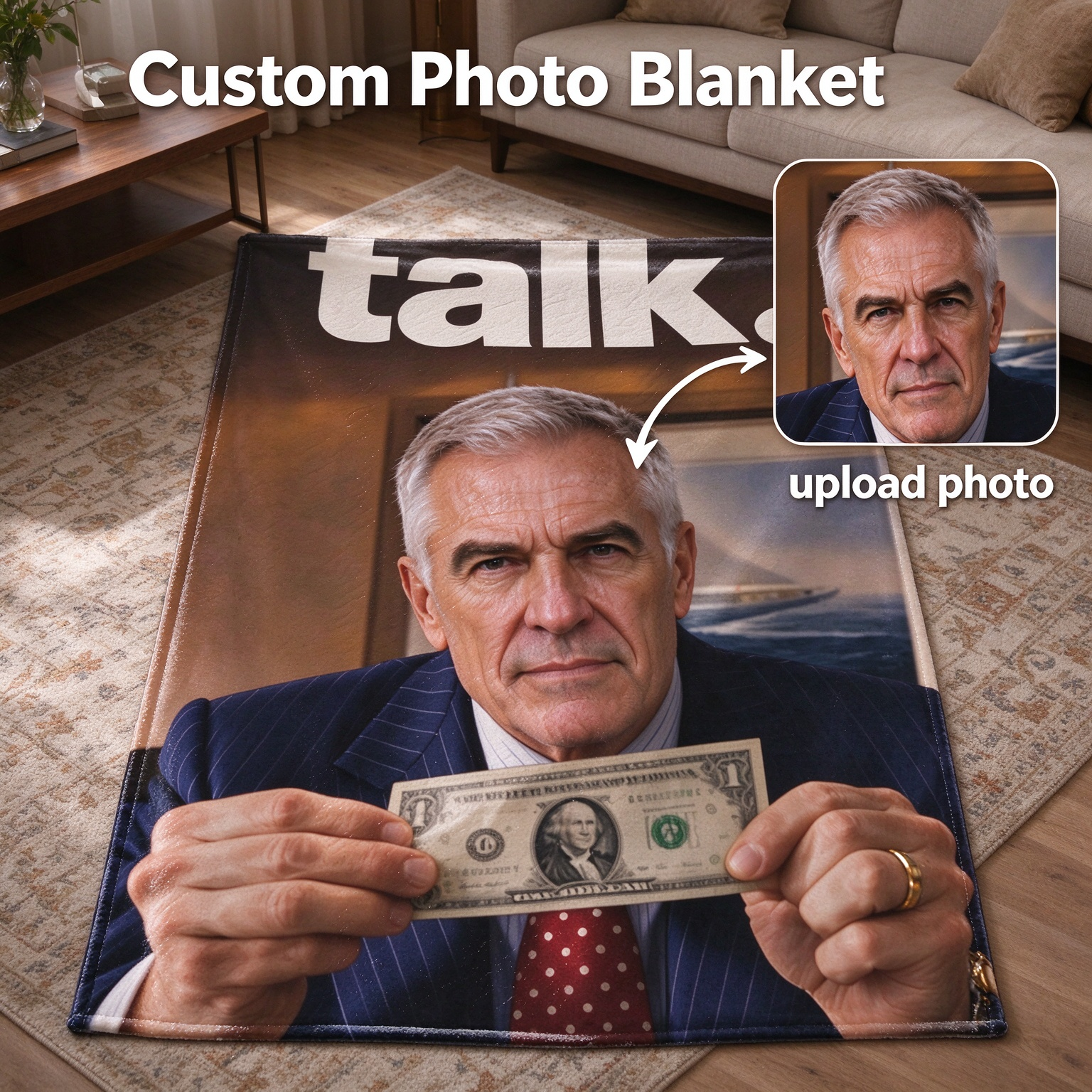 Custom Face Photo Blanket, Personalized Ultra-Soft Flannel Fleece Throw, Ideal Cozy Portrait Gift for Bed and Couch