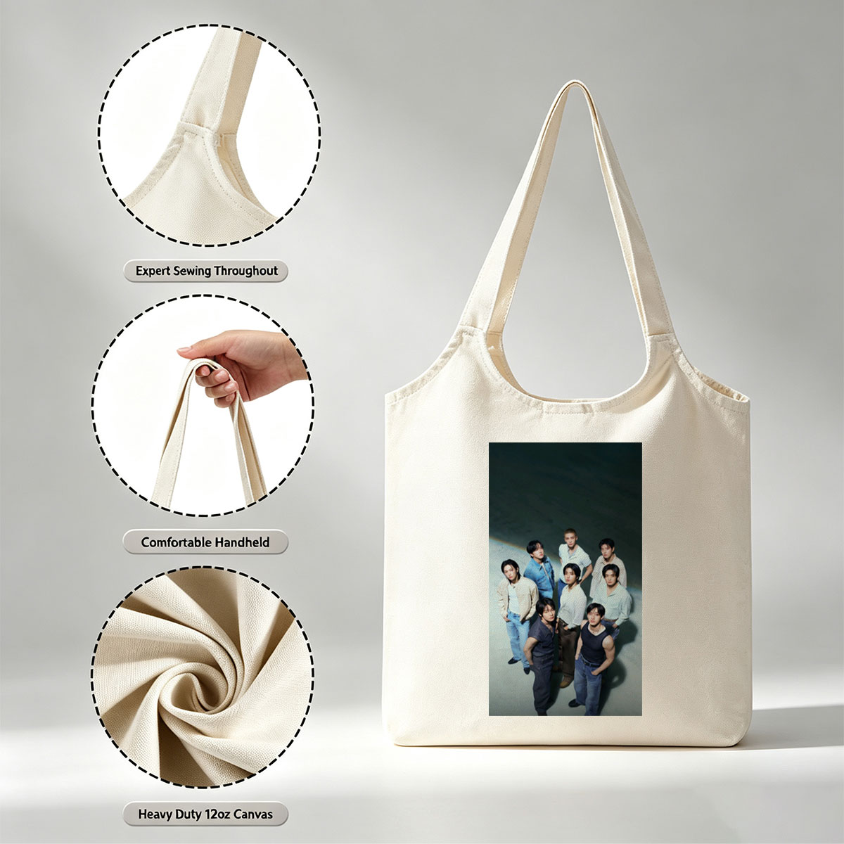 SEVENTEEN Group Photo on a Minimalist Background with Casual Outfits and Confident Poses - Canvas shoulder bags/