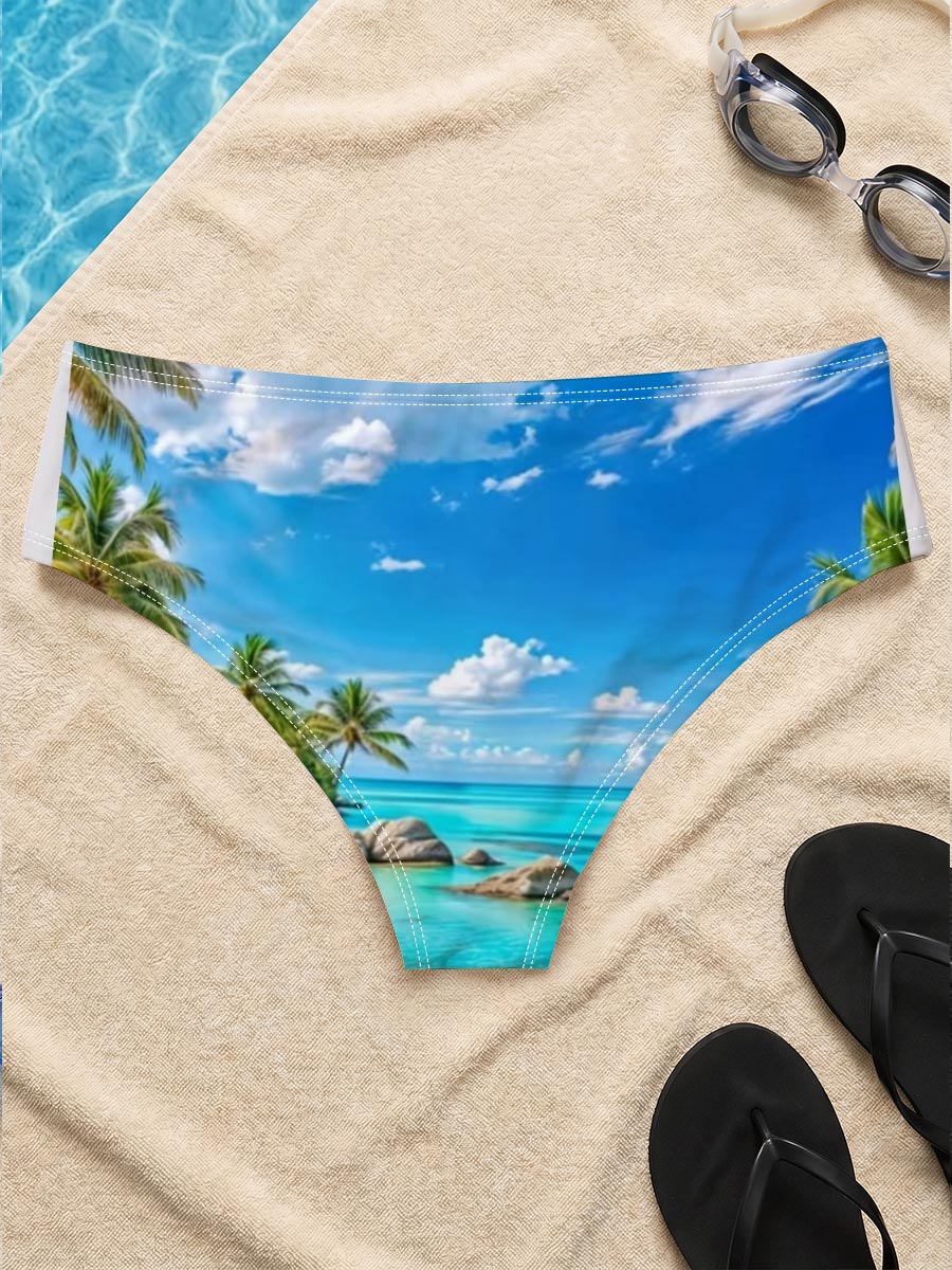 Tropical Beach with Crystal Clear Water and Palm Trees -  Men's swim trunks