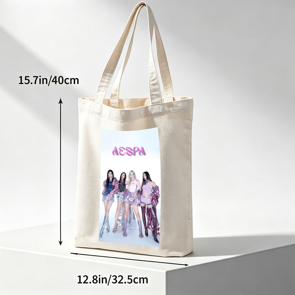 AESPA Group Pose in Futuristic Fashion Against White Background - Canvas tote bags
