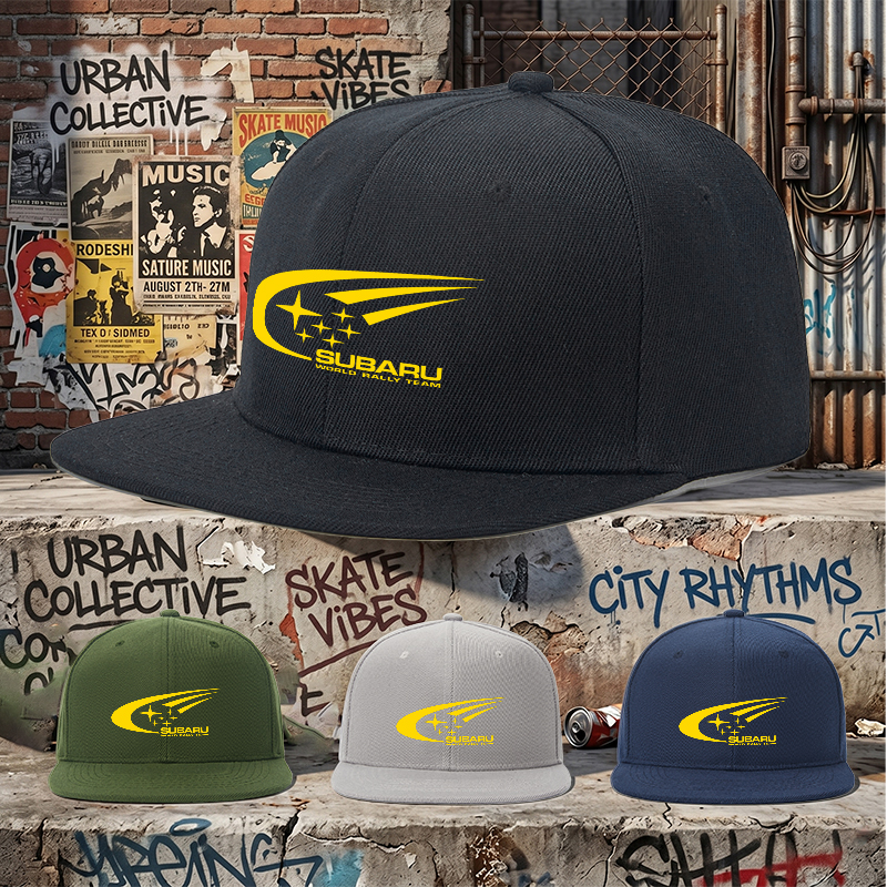 Flat Brim Baseball Cap Subaru World Rally Team Logo Print Streetwear Underground Skate Style for Basketball Court Skate Park Urban Riders Racers and Street Culture Enthusiasts