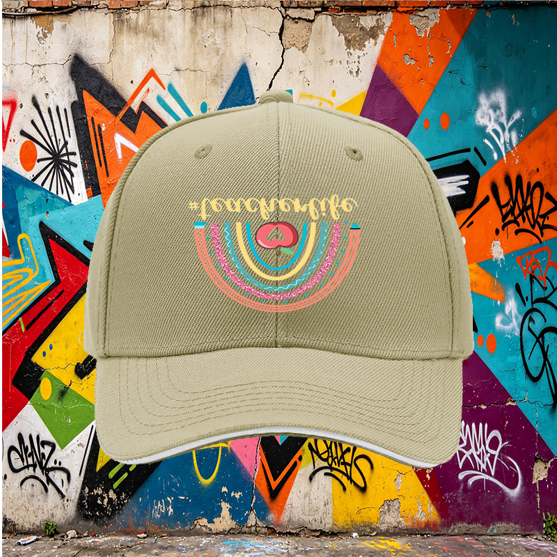 Unisex Classic Sandwich Hat with Rainbow Apple Teacherlife Print - Perfect for Teachers, Educators, and School Events - Ideal Gift for Teaching Professionals