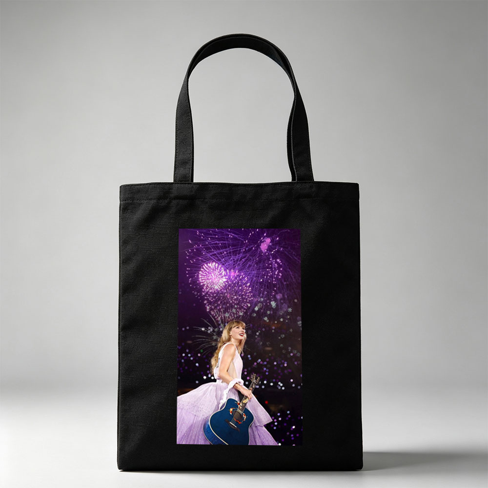 Taylor Swift Live Performance with Fireworks and Acoustic Guitar - Canvas tote bags