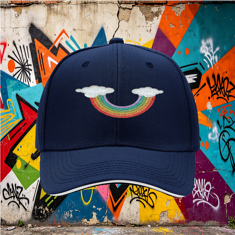 Unisex Classic Sandwich Hat with Glitter Rainbow and Cloud Print - Perfect for Outdoor Activities, Festivals, and Casual Wear - Ideal for Adults Seeking Fun and Stylish Headwear