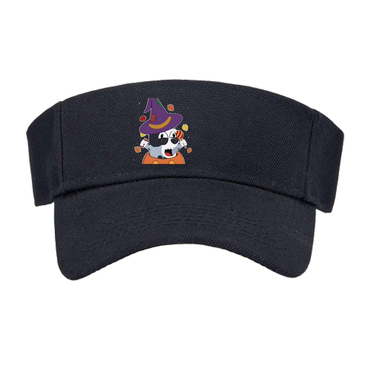 It's Spooky Season! Cartoon Dog in Witch Hat and Pumpkin -  Visor cap