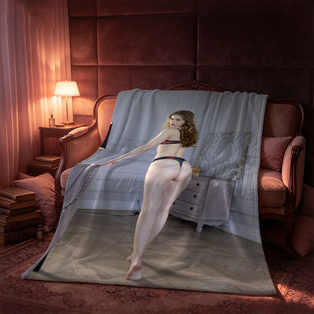 Redhead beauty nude in tropical lagoon - Blanket