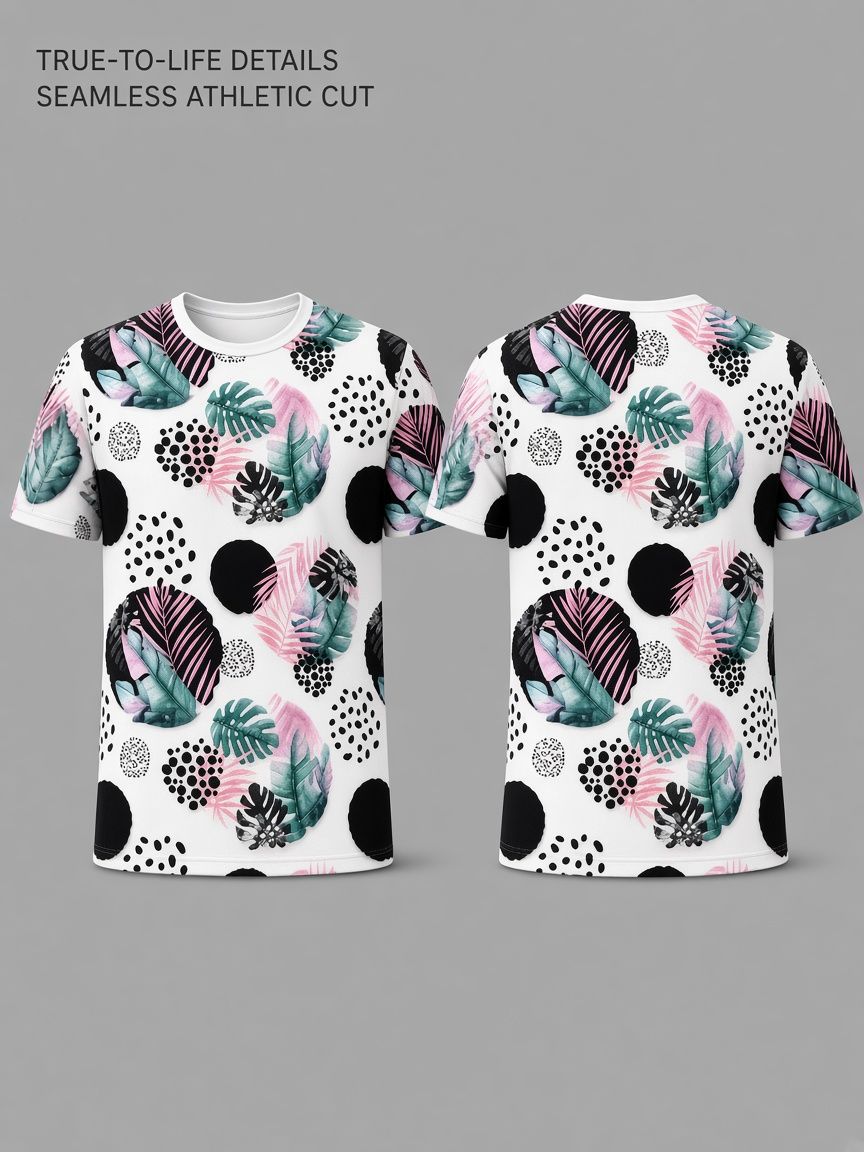 Tropical Botanical Leaves 3D Optical Illusion Graphic Tee Breathable Athletic Mesh T-Shirt Casual Sports Wear