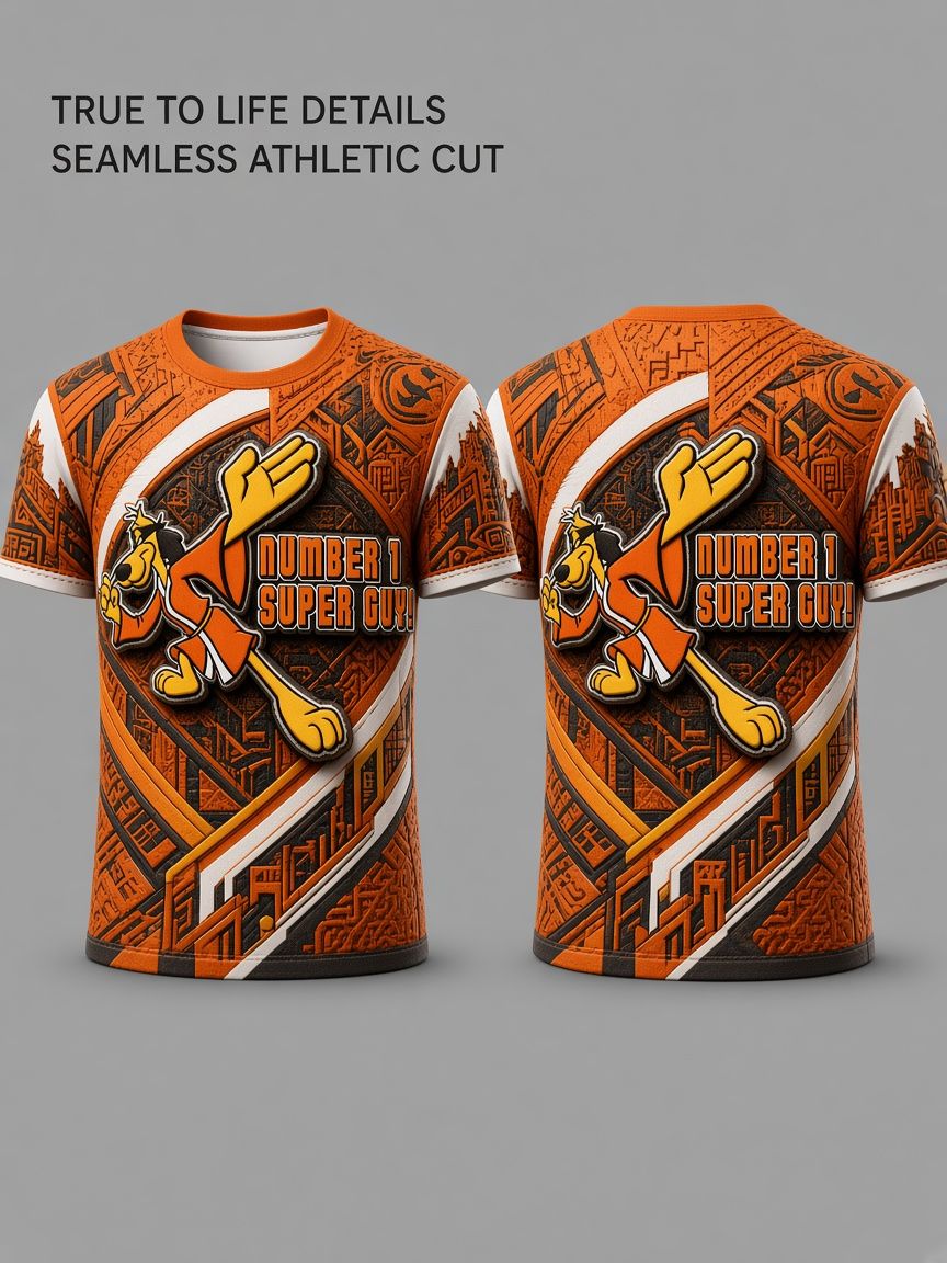 Kung Fu Dog Super Guy 3D Optical Illusion Graphic Tee Breathable Athletic Mesh Shirt Casual and Sports Wear