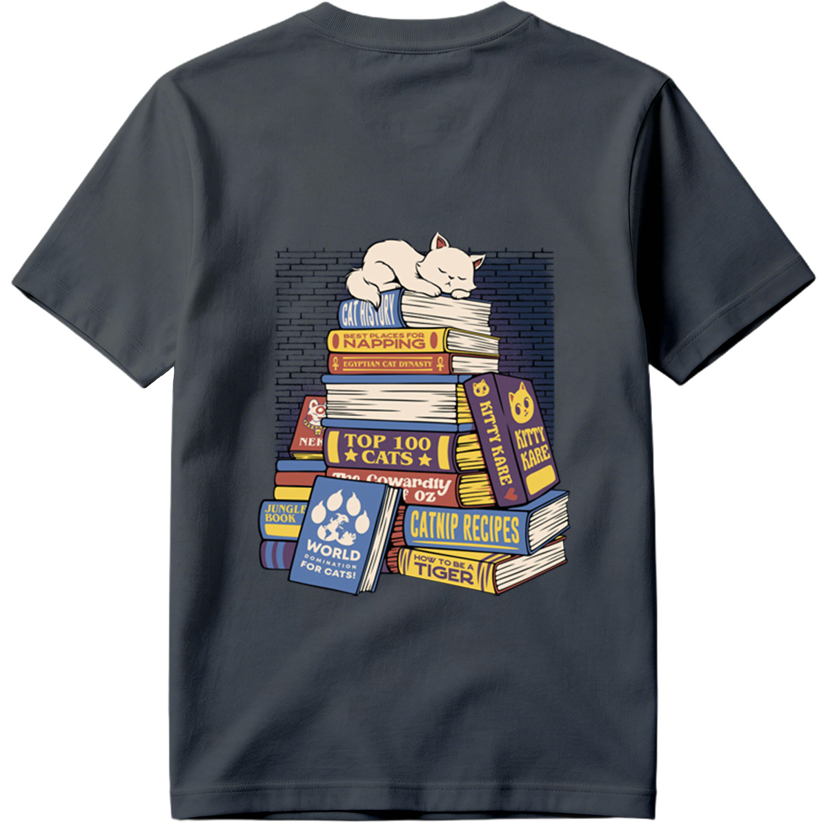 Cat Nap on Book Stack - Tee