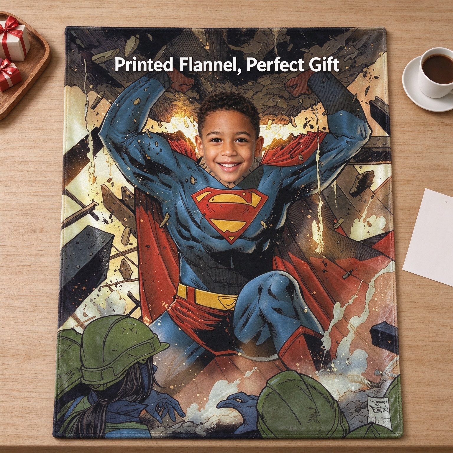Custom Photo Face Superhero Fleece Blanket Personalized Portrait Comic Throw Plush Soft Cozy Flannel Bedding Couch Gift