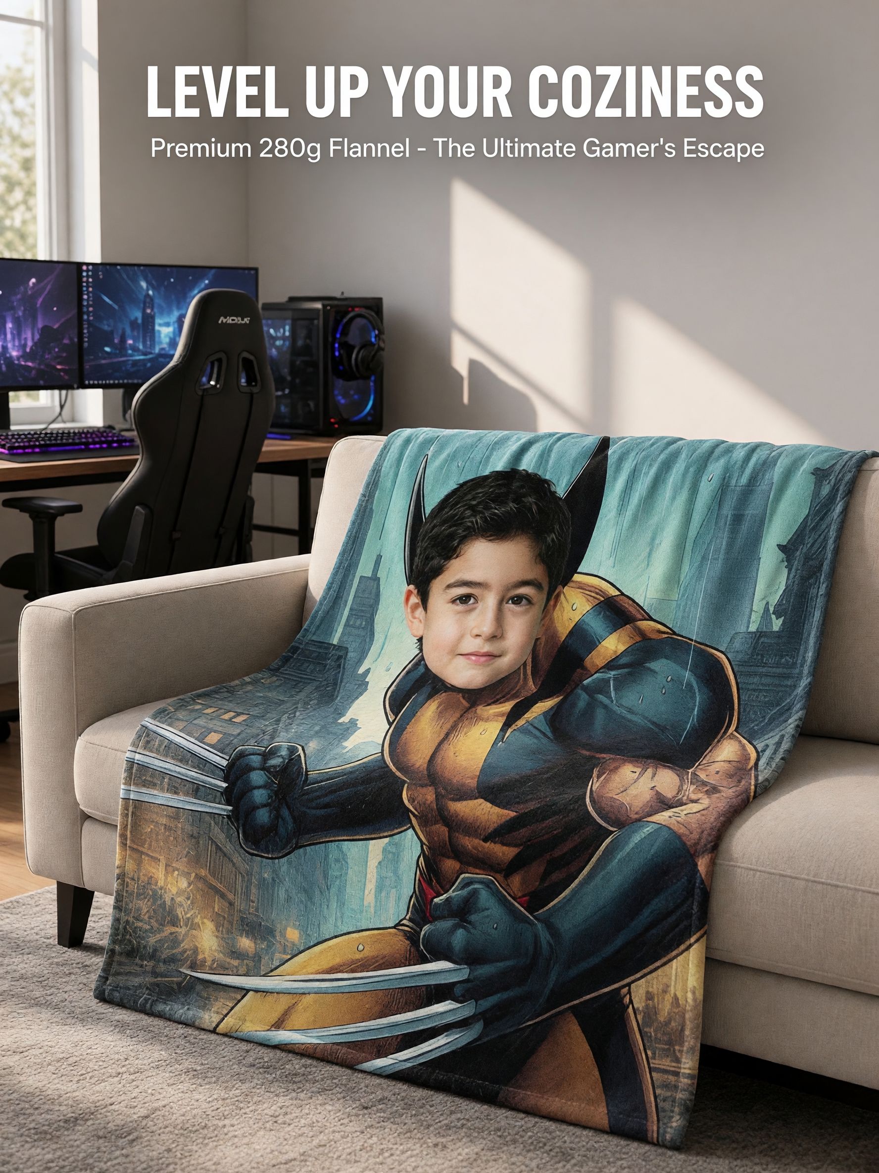 Custom Face Photo Superhero Blanket Ultra Soft Flannel Fleece Throw Ideal Personalized Gift for Kids and Comic Fans