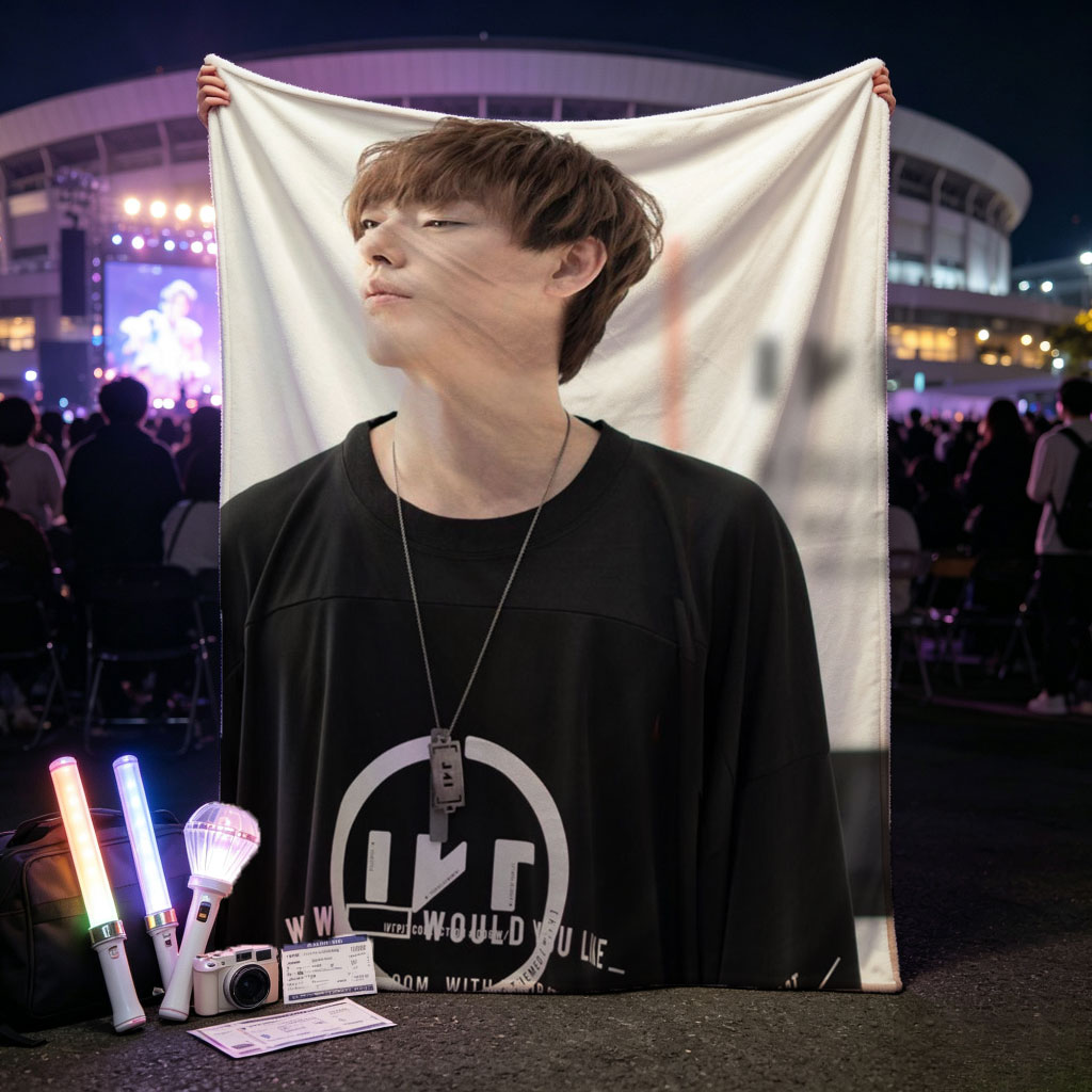 Taka from ONE OK ROCK in a Casual Outdoor Scene Wearing a Black Graphic T-Shirt and Necklace - Blankets