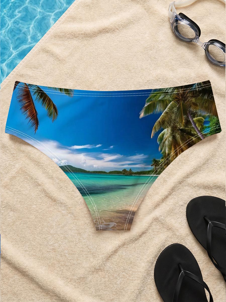 Tropical Beach with Palm Trees and Crystal Clear Water -  Men's swim trunks