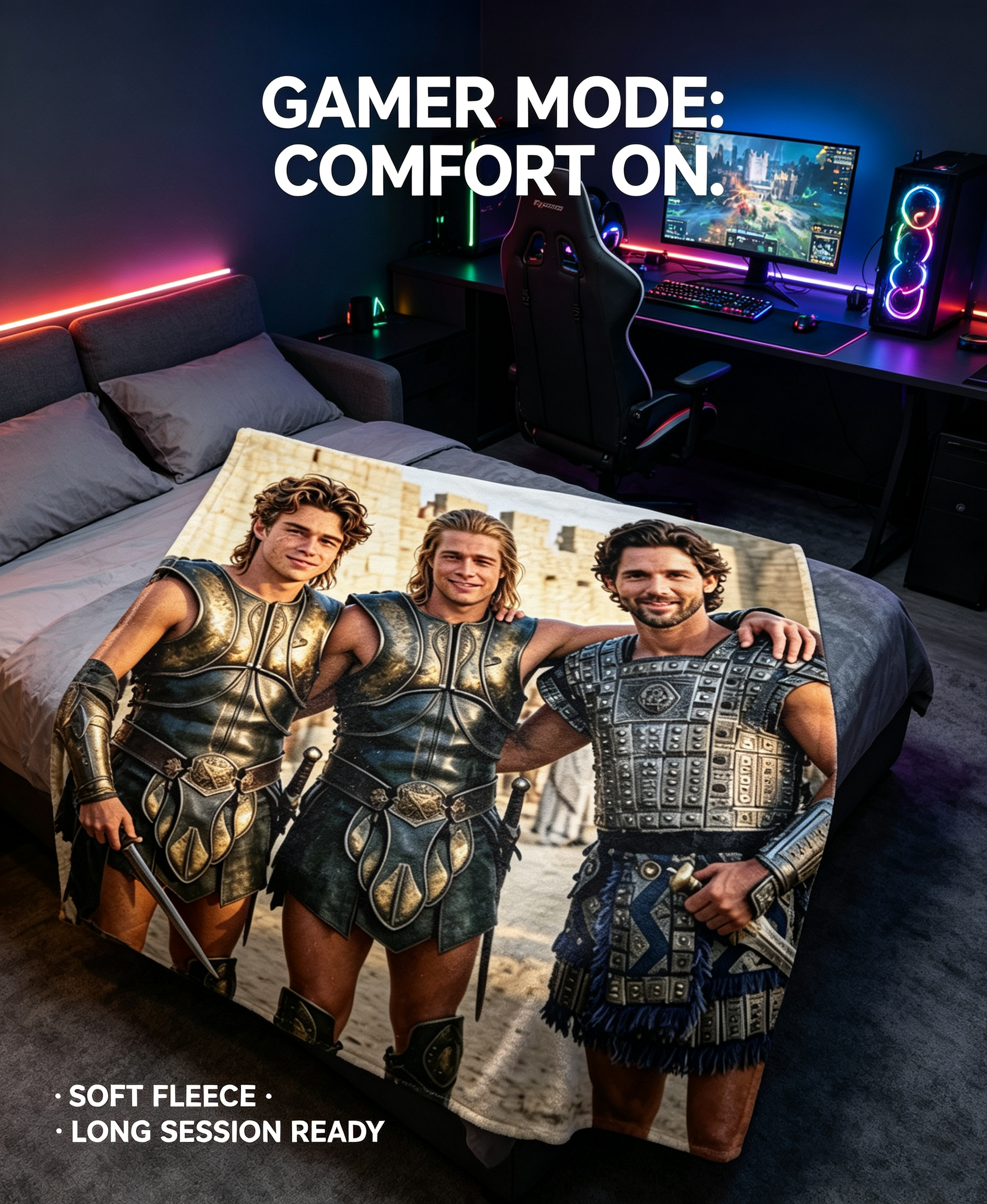 Custom Face Blanket Featuring Trojan Warriors from Historical Epic Film Flannel Blanket Perfect for Movie Fans and Ancient History Enthusiasts Ideal Gift or Giveaway for Birthdays and Holidays