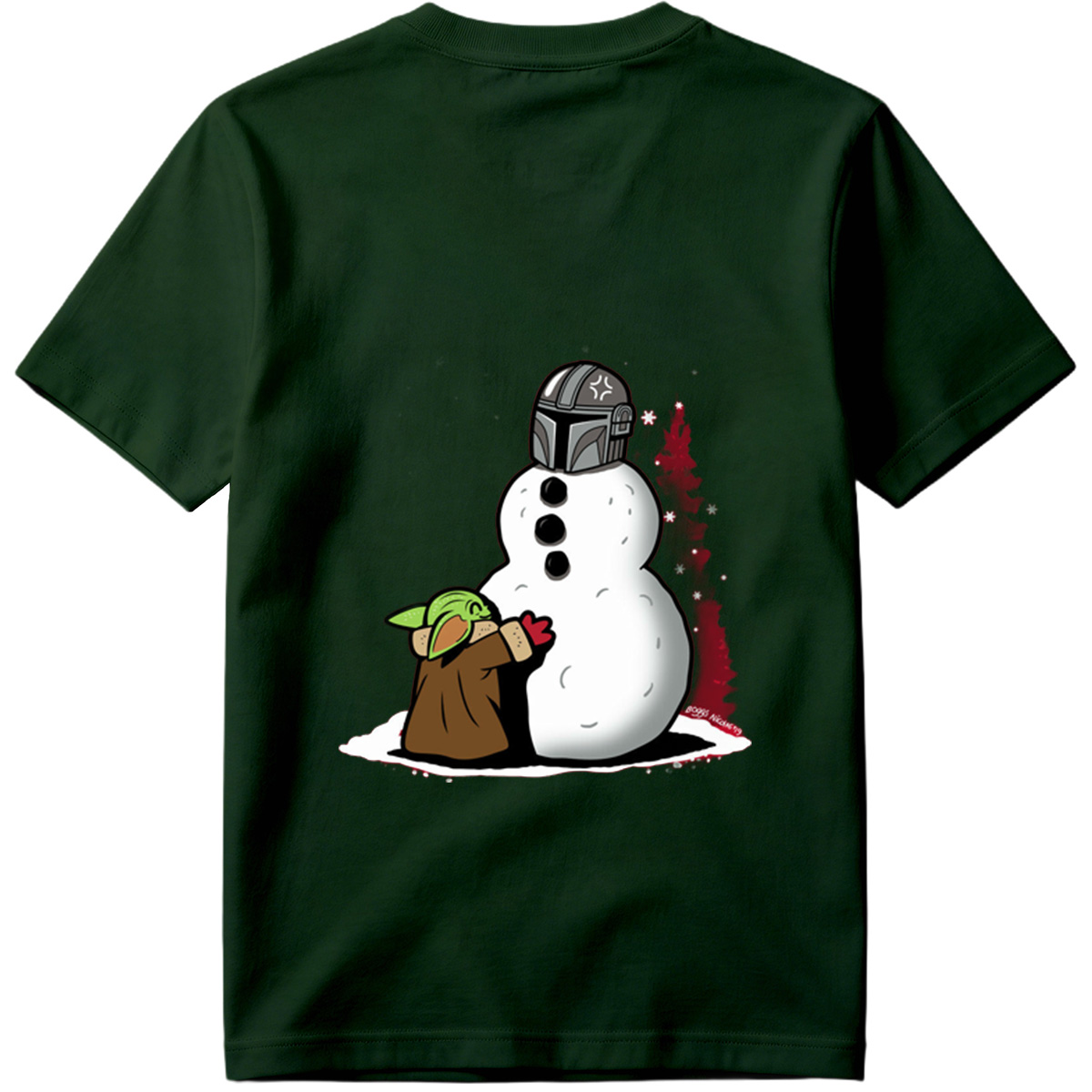 Baby Yoda Builds Snowman with Mandalorian Helmet - Tee