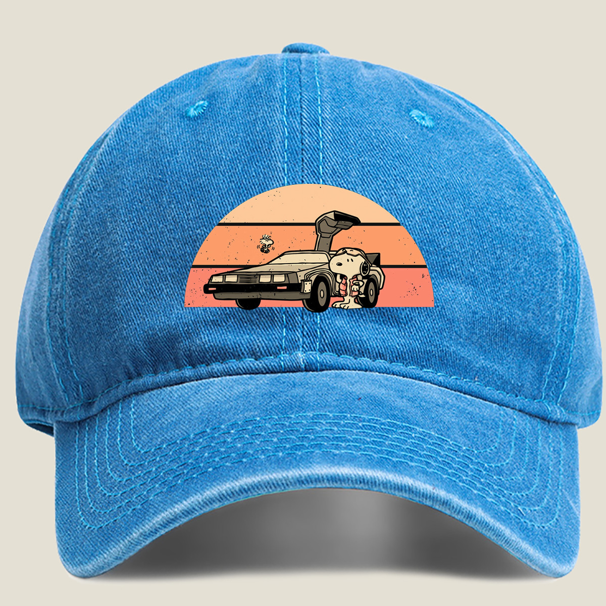 Snoopy and Woodstock in a DeLorean - Washed Denim - Baseball Cap