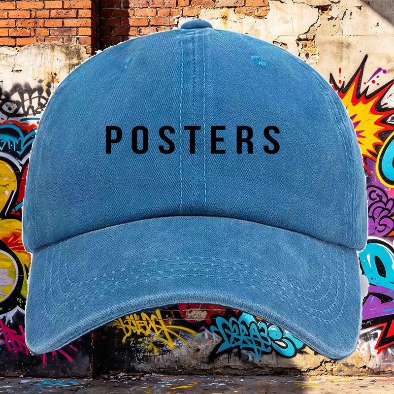 Men's Printed Washed Cap with POSTERS Graphic Design - Casual Round Brim Summer Lightweight Cotton Hat for Outdoor Activities, Travel, and Everyday Wear - Ideal for Young Adults and Urban Fashion Lovers