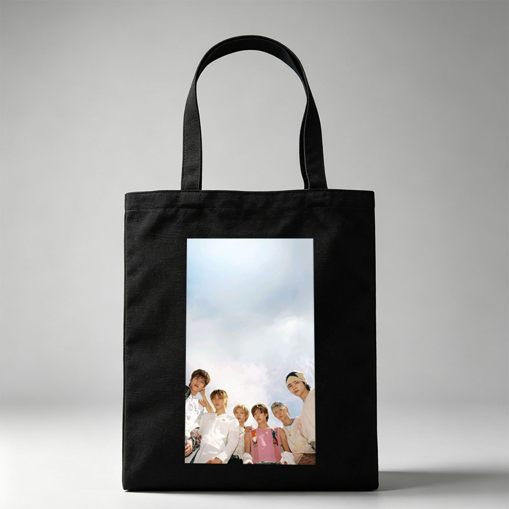 TXT Members Standing Together Under a Bright Sky in Casual Outfits - Canvas tote bags