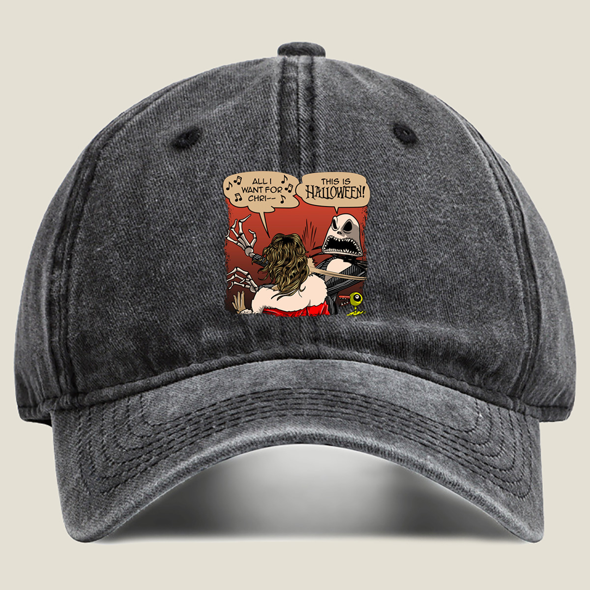 Jack Skellington and Sally - Halloween Surprise - Washed Denim - Baseball Cap