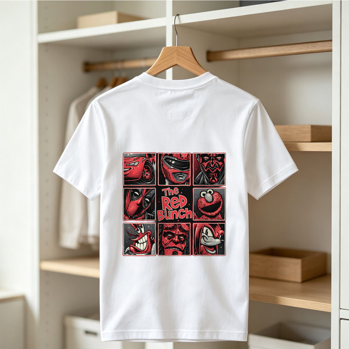 The Red Bunch: Lightning McQueen, Darth Maul, Deadpool, Elmo, Dr. Seuss's The Grinch, Hellboy, and Knuckles - Tee