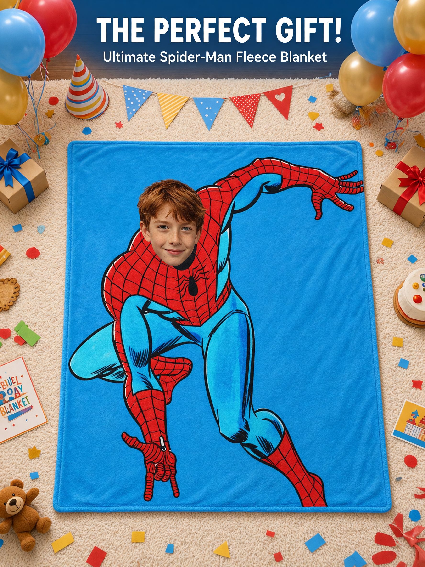 Custom Face Superhero Flannel Blanket Personalized Photo Throw Soft Plush Warm Fleece Bedding Gift for Kids and Adults