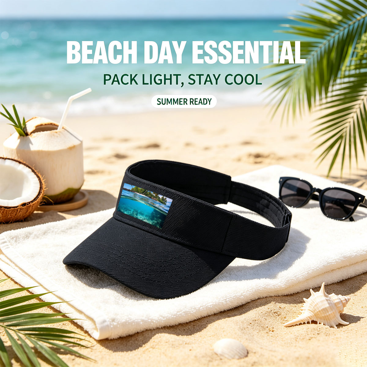 Tropical Island with Palm Trees and Crystal Clear Waters -  Visor cap