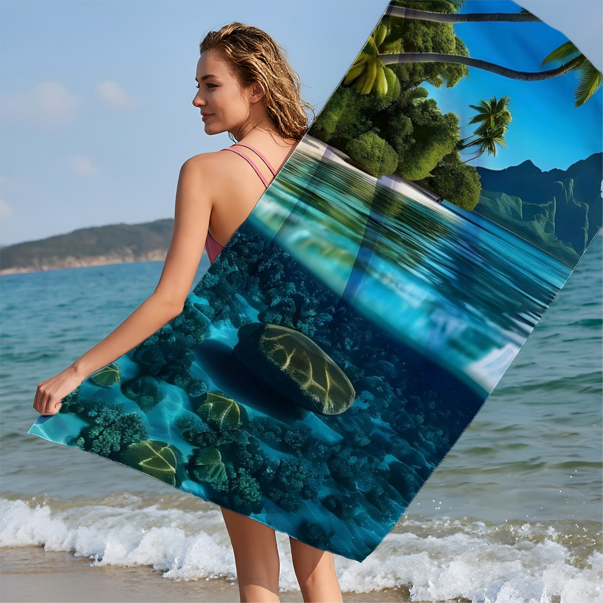Tropical Paradise with Clear Waters and Coral Reef - Beach towels
