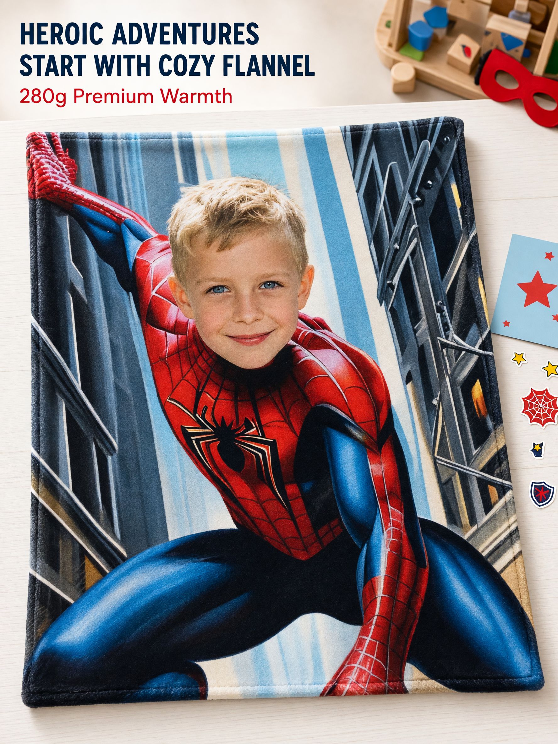 Custom Face Photo Blanket Personalized Superhero Flannel Throw Cozy Hypoallergenic Fleece Bed Couch Blanket Gift